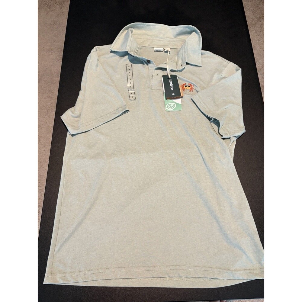 Tentree Men’s Crabby Astir Polo Shirt Small Oasis Heather Crab Embroidered NWT